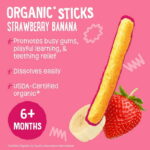 (6 pack) Earth's Best Organic Teething Crunchy Sticks Strawberry Banana Puffed Baby Snack, 0.56 oz Bag