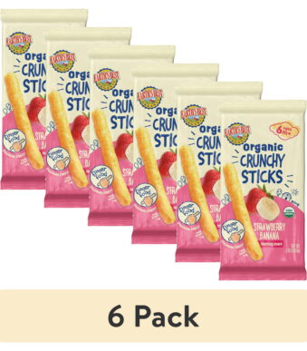 (6 pack) Earth's Best Organic Teething Crunchy Sticks Strawberry Banana Puffed Baby Snack, 0.56 oz Bag