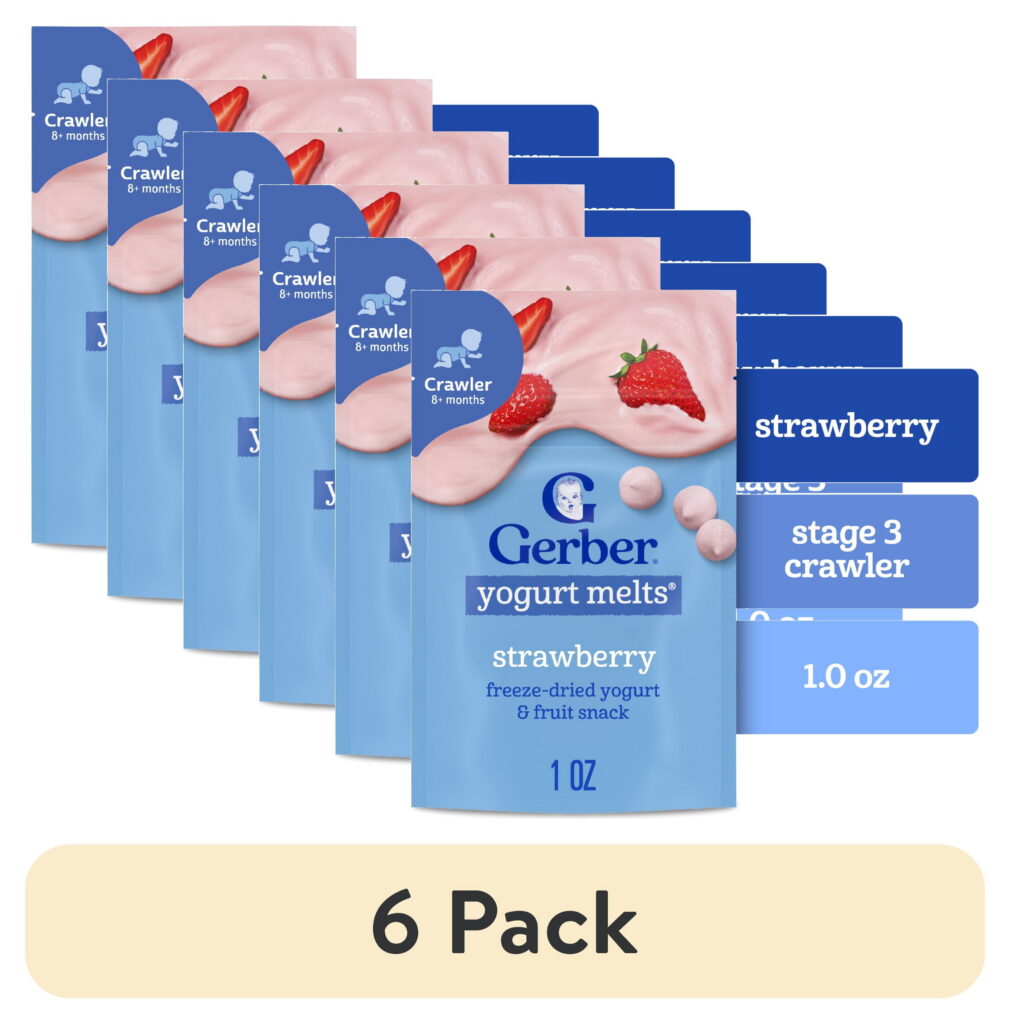 (6 pack) Gerber Stage 3 Baby Food Snacks, Strawberry Yogurt Melts, Baby Led Feeding 1 oz