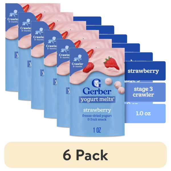 (6 pack) Gerber Stage 3 Baby Food Snacks, Strawberry Yogurt Melts, Baby Led Feeding 1 oz