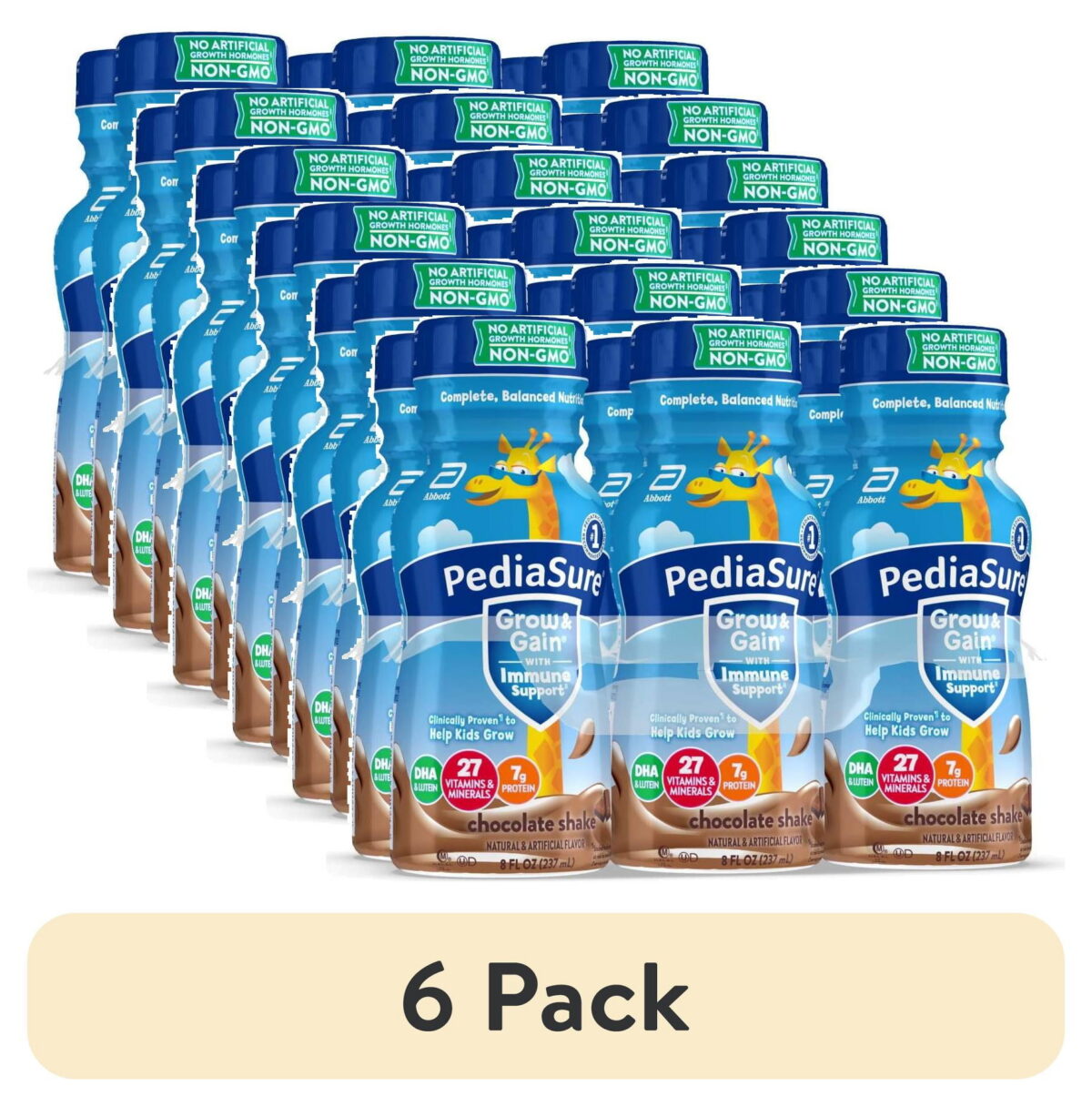(6 pack) PediaSure Grow & Gain with Immune Support, 7g Protein, Chocolate, 8-fl-oz Bottle, 6 Shakes