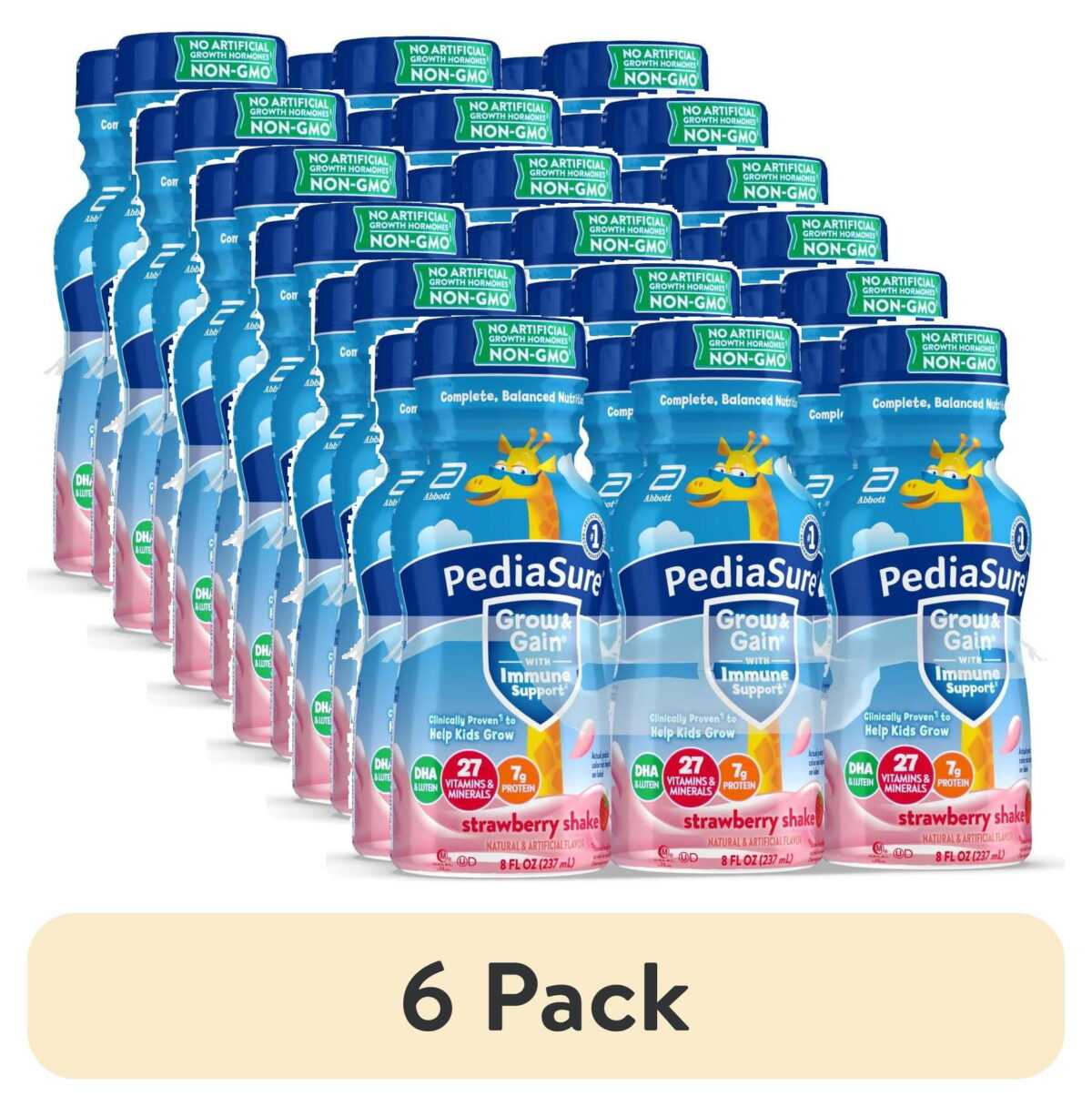 (6 pack) PediaSure Grow & Gain with Immune Support, 7g Protein, Strawberry, 8-fl-oz Bottle, 6 Shakes