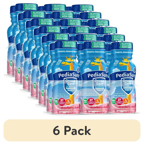 (6 pack) PediaSure Grow & Gain with Immune Support, 7g Protein, Strawberry, 8-fl-oz Bottle, 6 Shakes