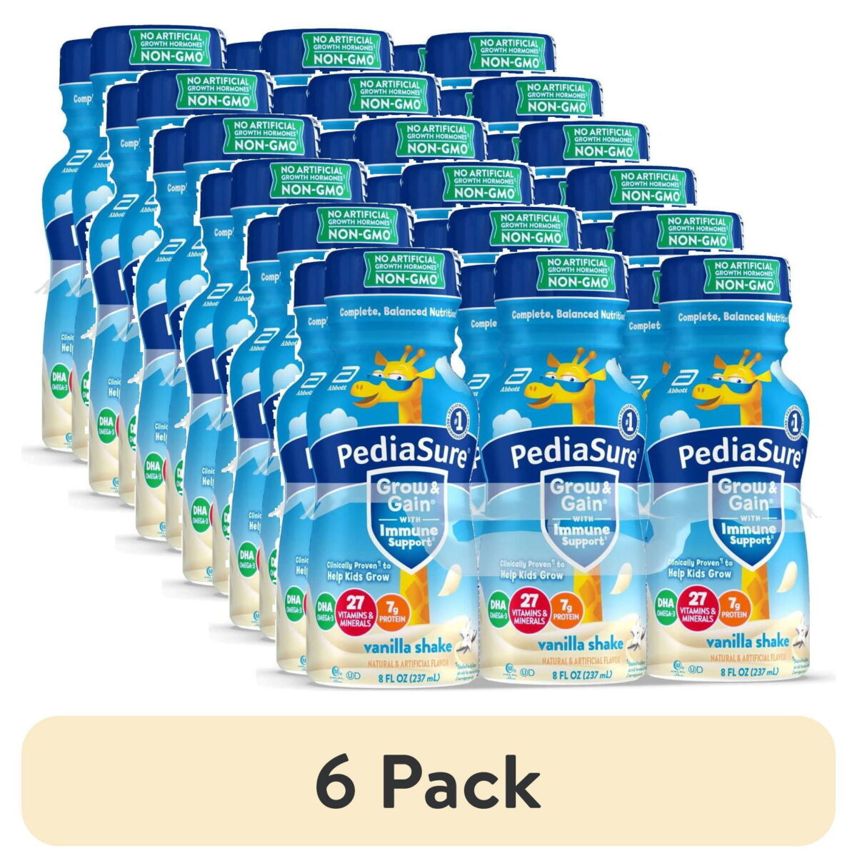 (6 pack) PediaSure Grow & Gain with Immune Support, 7g Protein, Vanilla, 8-fl-oz Bottle, 6 Shakes