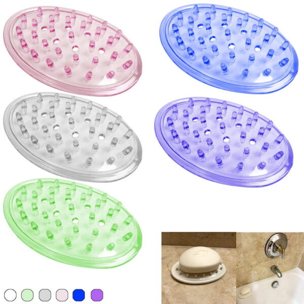 6 Plastic Soap Holder Soap Dish Bar Saver Tray Hole Drain Kitchen Shower Bath