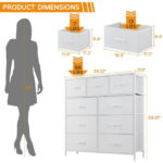 9 Drawer Dresser, Wide Chest Of Drawers Nightstand Storage Tower Storage Dresser Fabric Dresser With Wood Top for Living Room, Bedroom, Hallway, White