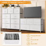 9 Drawer Dresser, Wide Chest Of Drawers Nightstand Storage Tower Storage Dresser Fabric Dresser With Wood Top for Living Room, Bedroom, Hallway, White