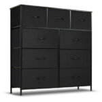9 Drawer Dresser, Wide Chest Of Drawers Nightstand Storage Tower Storage Dresser Fabric Dresser With Wood Top for Living Room, Bedroom, Hallway, White