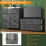 9 Drawer Dresser, Wide Chest Of Drawers Nightstand Storage Tower Storage Dresser Fabric Dresser With Wood Top for Living Room, Bedroom, Hallway, Grey