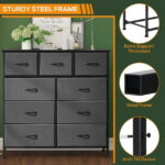 9 Drawer Dresser, Wide Chest Of Drawers Nightstand Storage Tower Storage Dresser Fabric Dresser With Wood Top for Living Room, Bedroom, Hallway, Grey