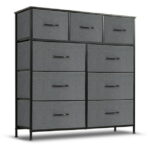 9 Drawer Dresser, Wide Chest Of Drawers Nightstand Storage Tower Storage Dresser Fabric Dresser With Wood Top for Living Room, Bedroom, Hallway, Grey
