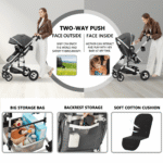 AILEEKISS 3-in-1 Convertible Baby Stroller with Big Seat and Adjustable Canopy, 24 Pound, Dark Grey