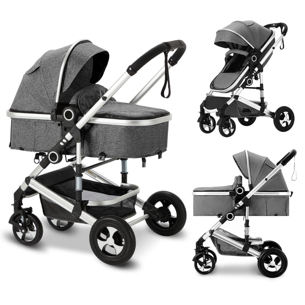 AILEEKISS 3-in-1 Convertible Baby Stroller with Big Seat and Adjustable Canopy, 24 Pound, Dark Grey