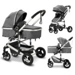 AILEEKISS 3-in-1 Convertible Baby Stroller with Big Seat and Adjustable Canopy, 24 Pound, Dark Grey
