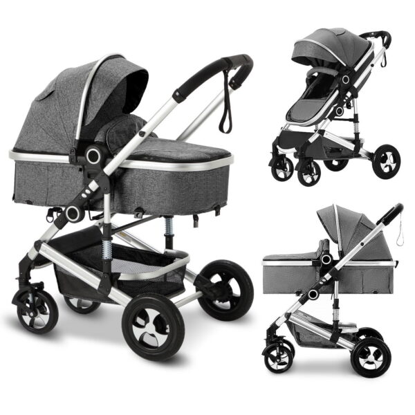 AILEEKISS 3-in-1 Convertible Baby Stroller with Big Seat and Adjustable Canopy, 24 Pound, Dark Grey