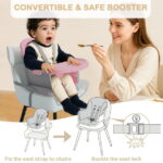 AILEEKISS 8 in 1 Baby High Chair, Toddler Dining Booster Seat for Eating, Pink Grey