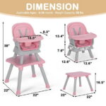 AILEEKISS 8 in 1 Baby High Chair, Toddler Dining Booster Seat for Eating, Pink Grey