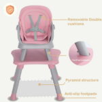 AILEEKISS 8 in 1 Baby High Chair, Toddler Dining Booster Seat for Eating, Pink Grey