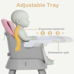AILEEKISS 8 in 1 Baby High Chair, Toddler Dining Booster Seat for Eating, Pink Grey