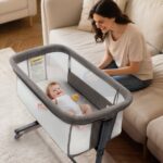 AILEEKISS Baby Bassinet with Wheels, Height Adjustable Newborn Bedside Sleeper for Baby, Grey