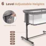 AILEEKISS Baby Bassinet with Wheels, Height Adjustable Newborn Bedside Sleeper for Baby, Grey