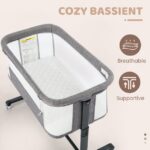 AILEEKISS Baby Bassinet with Wheels, Height Adjustable Newborn Bedside Sleeper for Baby, Grey