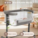 AILEEKISS Baby Bassinet with Wheels, Height Adjustable Newborn Bedside Sleeper for Baby, Grey