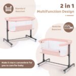 AILEEKISS Baby Bassinet with Wheels, Height Adjustable Newborn Bedside Sleeper for Baby, Pink