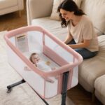 AILEEKISS Baby Bassinet with Wheels, Height Adjustable Newborn Bedside Sleeper for Baby, Pink