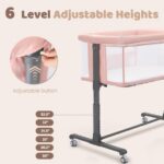AILEEKISS Baby Bassinet with Wheels, Height Adjustable Newborn Bedside Sleeper for Baby, Pink