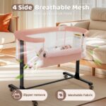 AILEEKISS Baby Bassinet with Wheels, Height Adjustable Newborn Bedside Sleeper for Baby, Pink