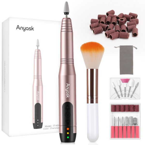 Anyask Portable Electric Nail Drill Manicure Pedicure Polishing Shape Tools for Nair Care Beauty Home Salon Use - Champagne
