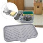 AQITTI Cooking Utensils Silicone Kitchen Sink Tray Soap Tray Soap Dish Holder Sponge Holder with Built In Drain Lip Countertop Sink Kitchen Organizer Tray for Dish...
