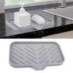 AQITTI Cooking Utensils Silicone Kitchen Sink Tray Soap Tray Soap Dish Holder Sponge Holder with Built In Drain Lip Countertop Sink Kitchen Organizer Tray for Dish...
