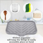 AQITTI Cooking Utensils Silicone Kitchen Sink Tray Soap Tray Soap Dish Holder Sponge Holder with Built In Drain Lip Countertop Sink Kitchen Organizer Tray for Dish...