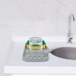 AQITTI Cooking Utensils Silicone Kitchen Sink Tray Soap Tray Soap Dish Holder Sponge Holder with Built In Drain Lip Countertop Sink Kitchen Organizer Tray for Dish...