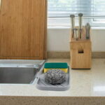 AQITTI Cooking Utensils Silicone Kitchen Sink Tray Soap Tray Soap Dish Holder Sponge Holder with Built In Drain Lip Countertop Sink Kitchen Organizer Tray for Dish...