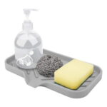 AQITTI Cooking Utensils Silicone Kitchen Sink Tray Soap Tray Soap Dish Holder Sponge Holder with Built In Drain Lip Countertop Sink Kitchen Organizer Tray for Dish...