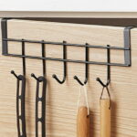 AQITTI Door Hooks Hanger Rack, Aluminum Utility Organizer Towel Hooks Holder for Kithchen Bathroom, 5 Hooks Over The Door Hanger Black -3.2Cm Wide