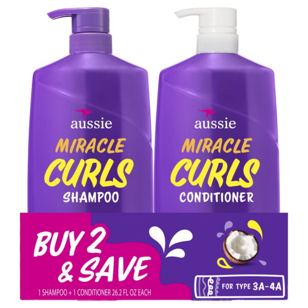 Aussie Miracle Curls Shampoo and Conditioner Dual Pack, For All Hair Types 26.2 oz