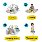 Baby Einstein Kickin' Tunes 4-in-1 Infant Baby Activity Gym & Tummy Time Play Mat with Piano, 0-36 Months, Multicolor
