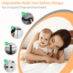 Baby Proof Me Safety Strap Locks – 12-Pack, 3M Adhesive Child Safety Latches for Cabinets, Dishwashers, Fridges, Ovens, Trash Cans, and Stain-Free Toilet Lock (Black)