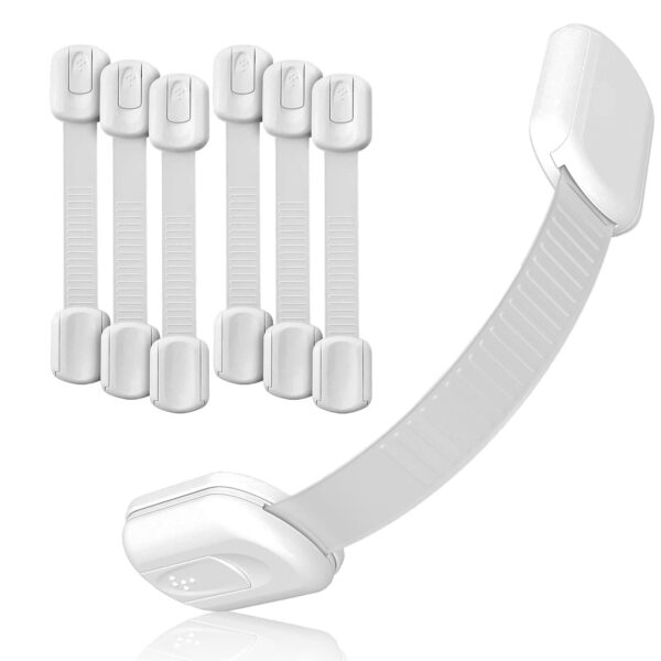 Baby Proof Me Safety Strap Locks – 6-Pack, 3M Adhesive, Child Safety Latches for Cabinets, Dishwashers, Fridges, Ovens, Trash Cans, Toilets – Stain-Free Design