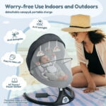 Baby Swing for Infants, Caveen Electric Bluetooth Baby Rocker, 5 Swing Speeds, 3 Seat Positions, Adapter & Battery Operated, Black