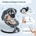 Baby Swing for Infants, Caveen Electric Bluetooth Baby Rocker, 5 Swing Speeds, 3 Seat Positions, Adapter & Battery Operated, Black