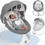 Baby Swing for Infants, Caveen Electric Bluetooth Baby Rocker, 5 Swing Speeds, 3 Seat Positions, Adapter & Battery Operated, Black