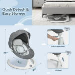 Baby Swing for Infants, Caveen Electric Bluetooth Baby Rocker, 5 Swing Speeds, 3 Seat Positions, Adapter & Battery Operated, Gray
