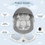 Baby Swing for Infants, Caveen Electric Bluetooth Baby Rocker, 5 Swing Speeds, 3 Seat Positions, Adapter & Battery Operated, Gray
