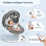 Baby Swing for Infants, Caveen Electric Bluetooth Baby Rocker, 5 Swing Speeds, 3 Seat Positions, Adapter & Battery Operated, Gray