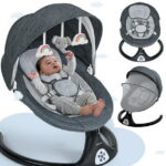 Baby Swing for Infants, Caveen Electric Bluetooth Baby Rocker, 5 Swing Speeds, 3 Seat Positions, Adapter & Battery Operated, Gray